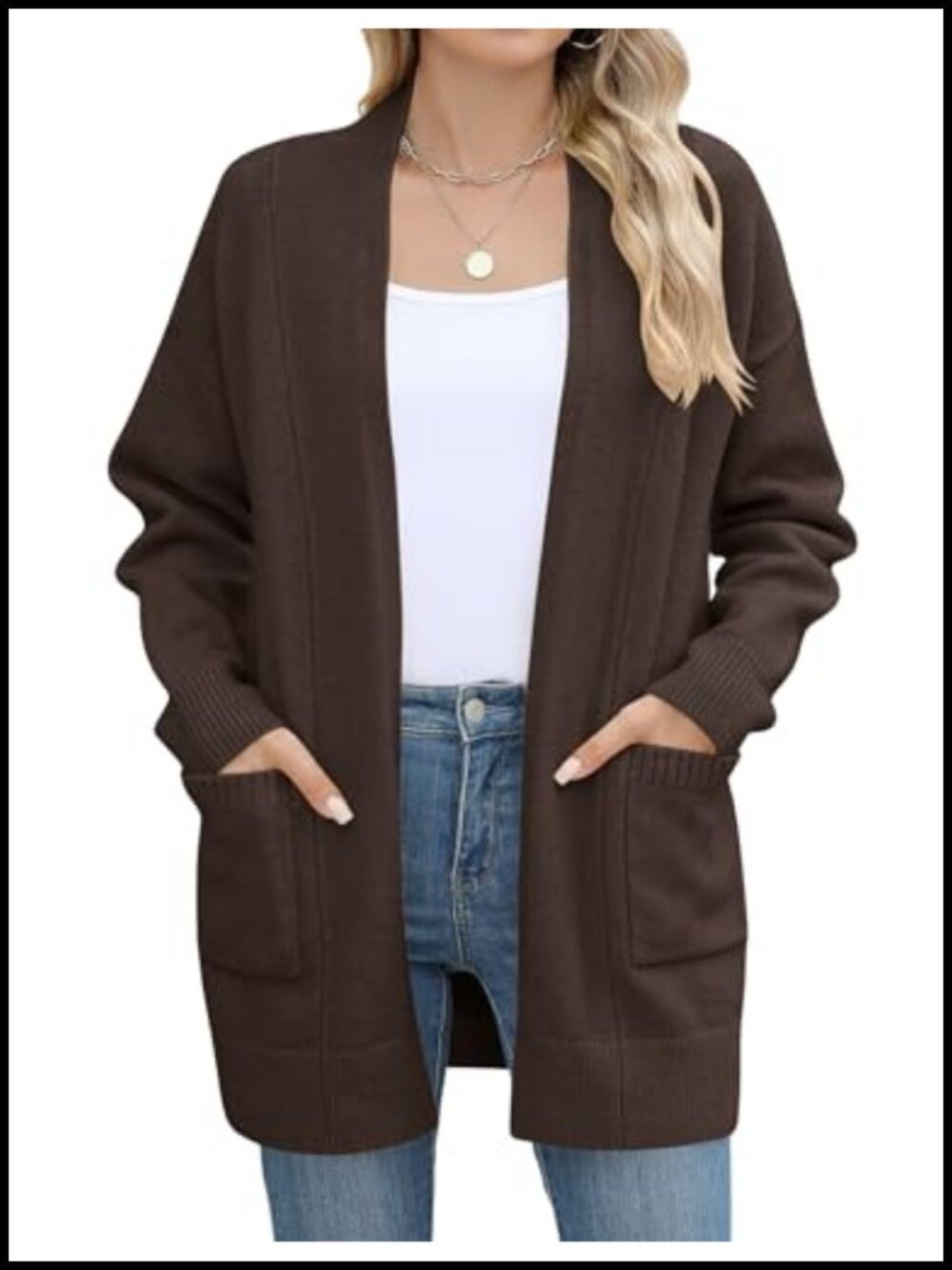 Knit Cardigan Sweater Open Front Long Sleeve with Pockets
